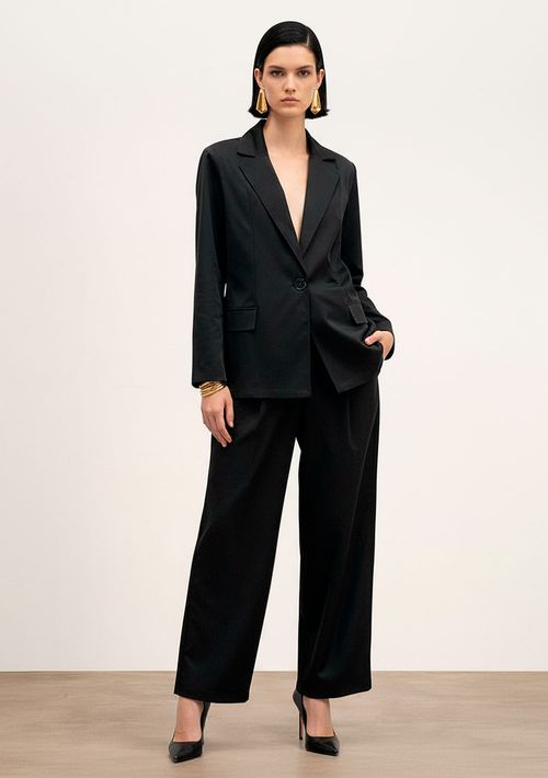 Blazer Solto Manga Longa Padrão Preto
