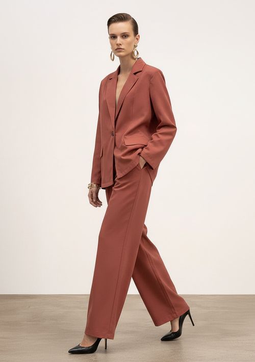 Blazer Solto Manga Longa Padrão Rosa