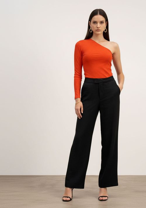 Blusa Ajustada Um Ombro Só Manga Longa Padrão Laranja