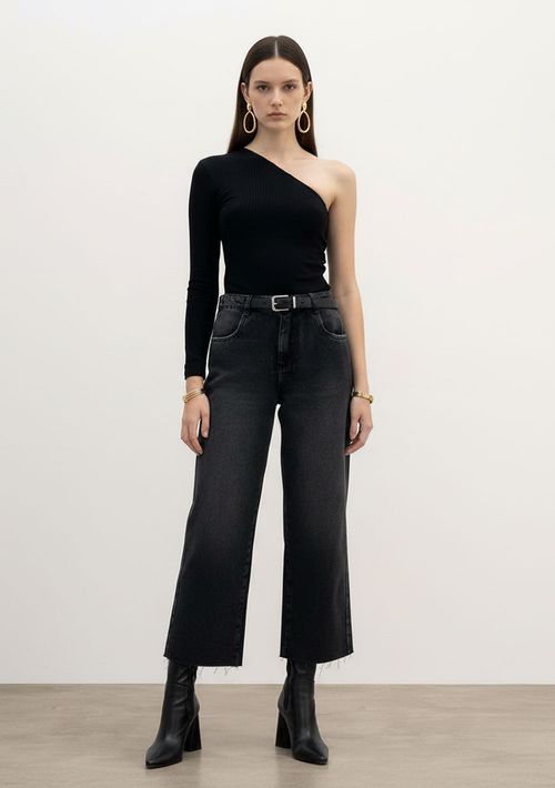 Calça Reta Alta Preto