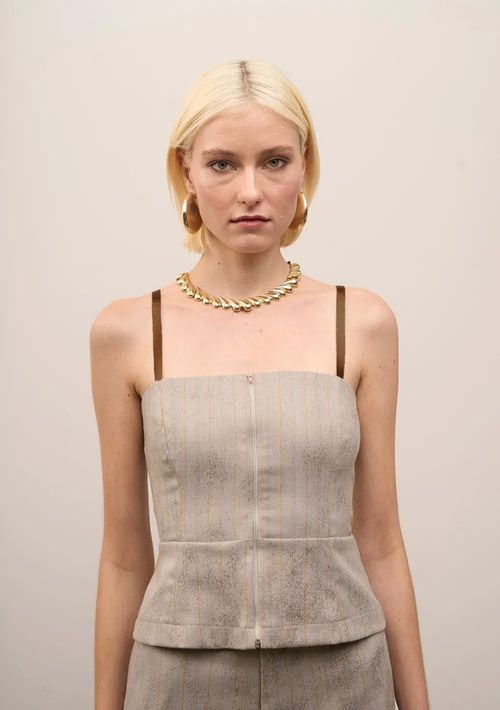 Top Iódice Decote Reto Alça Fina Cinza