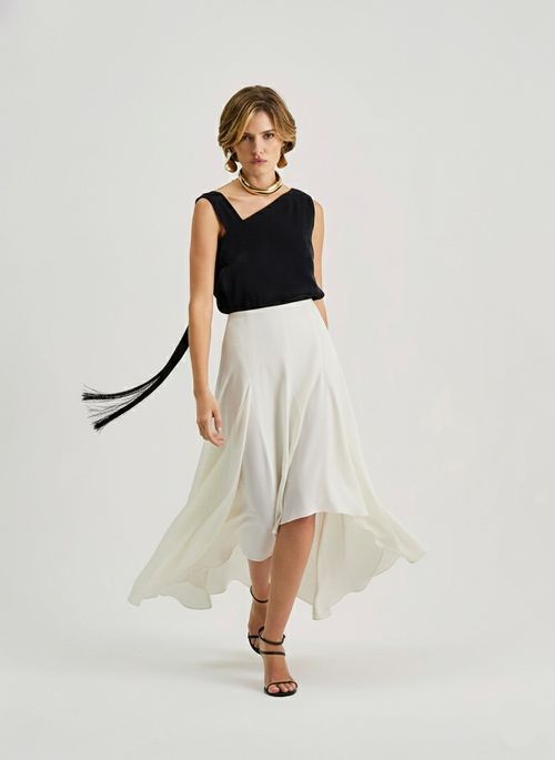 Saia Iódice Evasê Alta Midi Off White