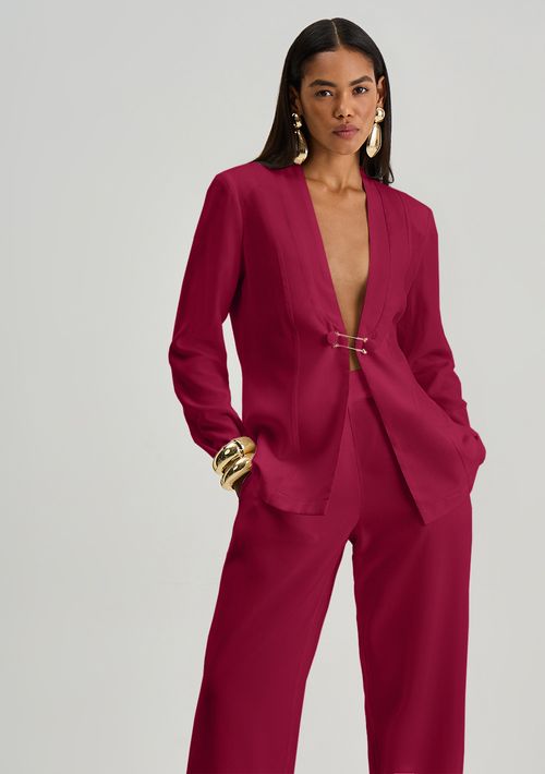 Blazer Iódice Ajustado Manga Longa Padrão Roxo