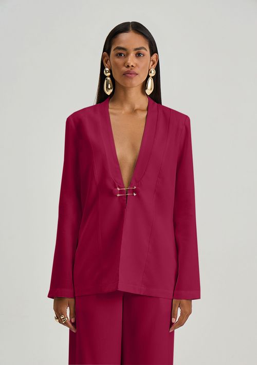 Blazer Iódice Ajustado Manga Longa Padrão Roxo