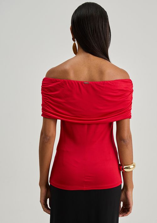 Blusa Iódice Ajustada Ombro A Ombro Manga Curta Padrão Vermelho