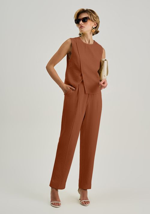 Calça Iódice Cigarrete Alta Marrom