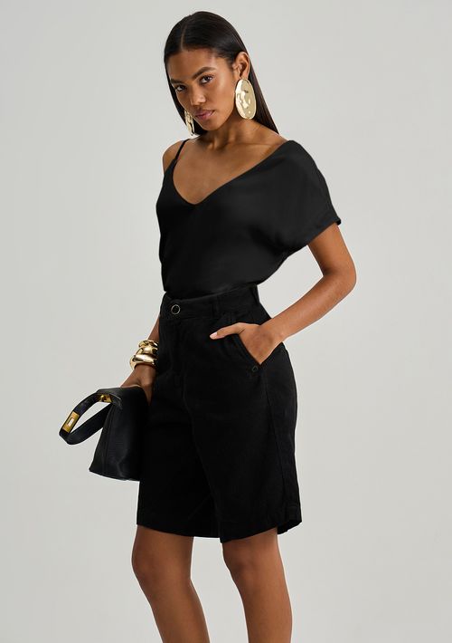 Regata Iódice Solta Um Ombro Só Padrão Preto