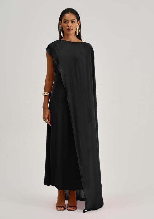 Vestido Iódice Ajustado Decote Careca Sem Manga Midi Preto