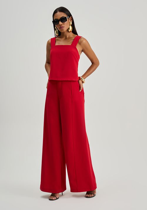 Regata Iódice Solta Decote Quadrado Cropped Vermelho