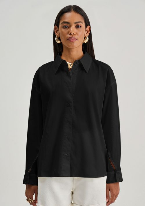 Camisa Iódice Oversized Polo Manga Longa Padrão Preto