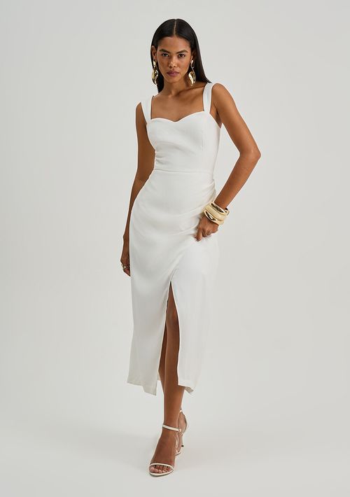 Vestido Iódice Ajustado Decote Costas Com Alça Midi Off White