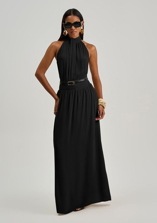 Saia Iódice Evasê Alta Midi Preto