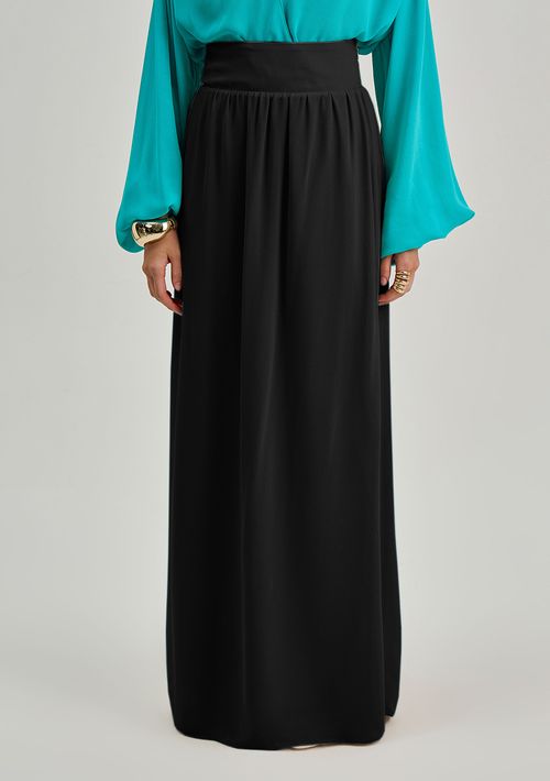 Saia Iódice Evasê Alta Midi Preto