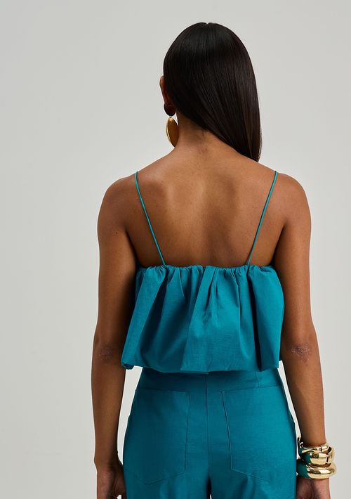 Top Iódice Decote Quadrado Alça Fina Azul