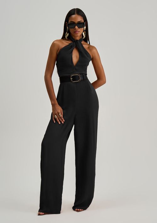 Macacão Iódice Ajustado Gola Alta Sem Manga Longo Preto