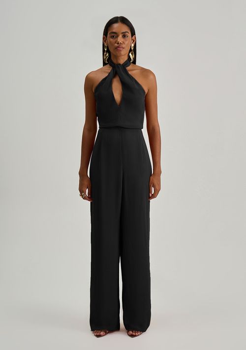 Macacão Iódice Ajustado Gola Alta Sem Manga Longo Preto