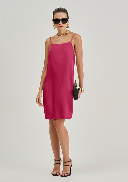 Vestido Iódice Solto Decote Reto Com Alça Curto Rosa