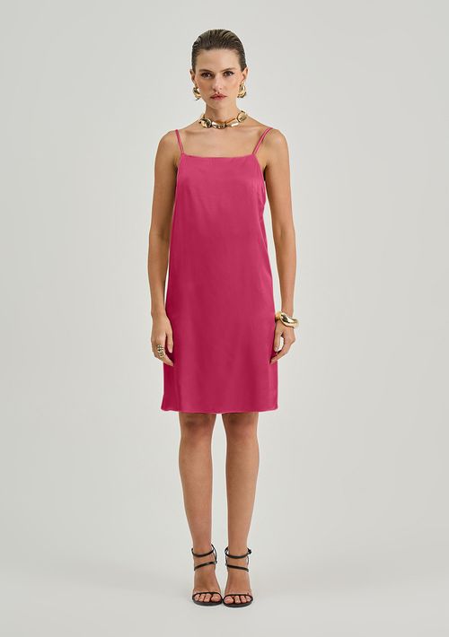 Vestido Iódice Solto Decote Reto Com Alça Curto Rosa