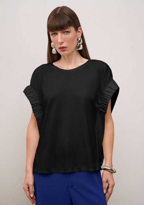 Camiseta Iódice Solta Decote Careca Manga Curta Padrão Preto