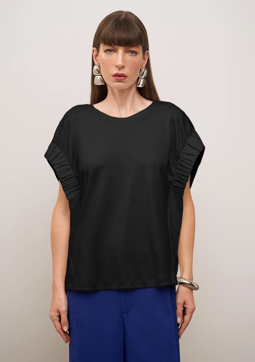 Camiseta Iódice Solta Decote Careca Manga Curta Padrão Preto