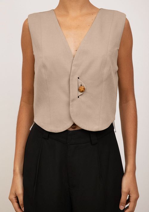 Colete Iódice Solto Sem Manga Padrão Bege