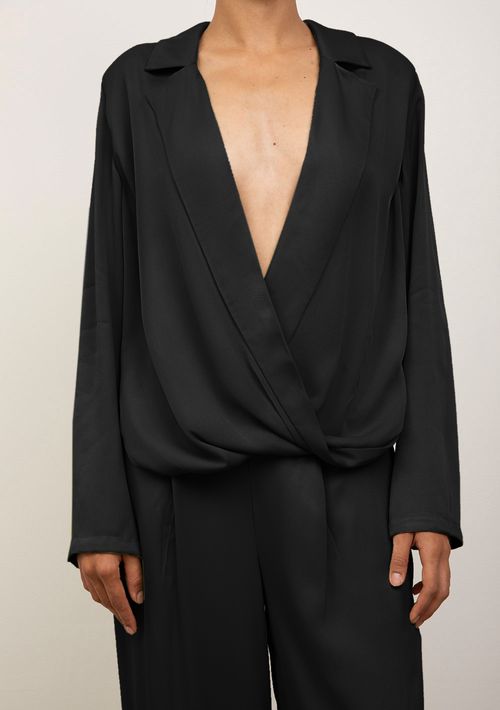 Blazer Iódice Solto Manga Longa Padrão Preto