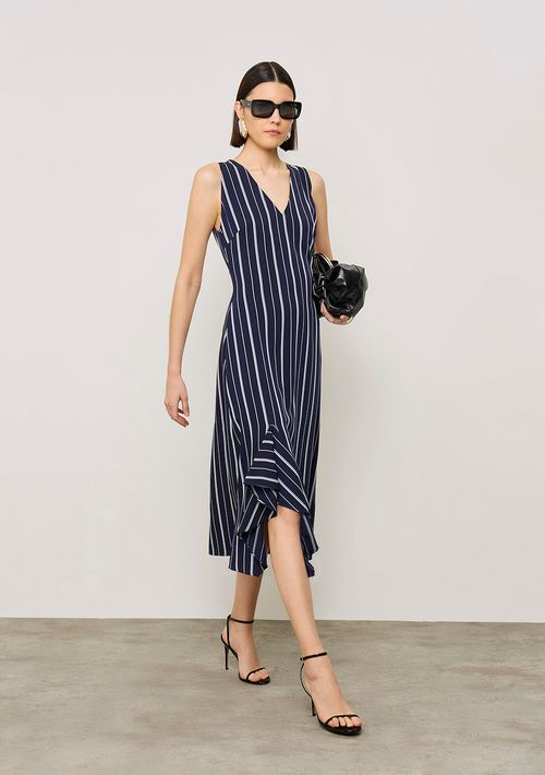 Vestido Iódice Ajustado Decote V Com Alça Midi Azul