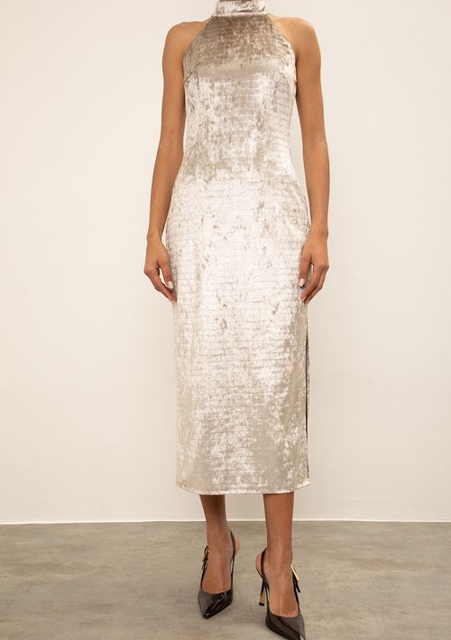 Vestido Iódice Ajustado Cava Francesa Sem Manga Midi Cinza