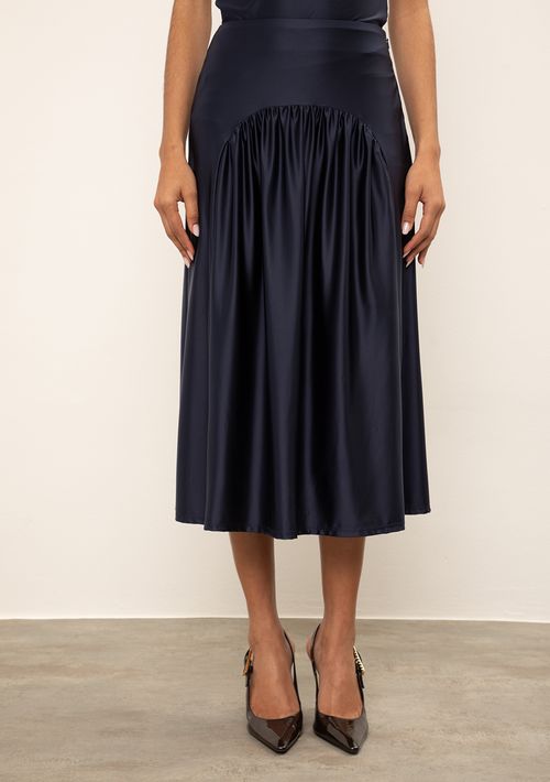 Saia Iódice Evasê Alta Midi Azul