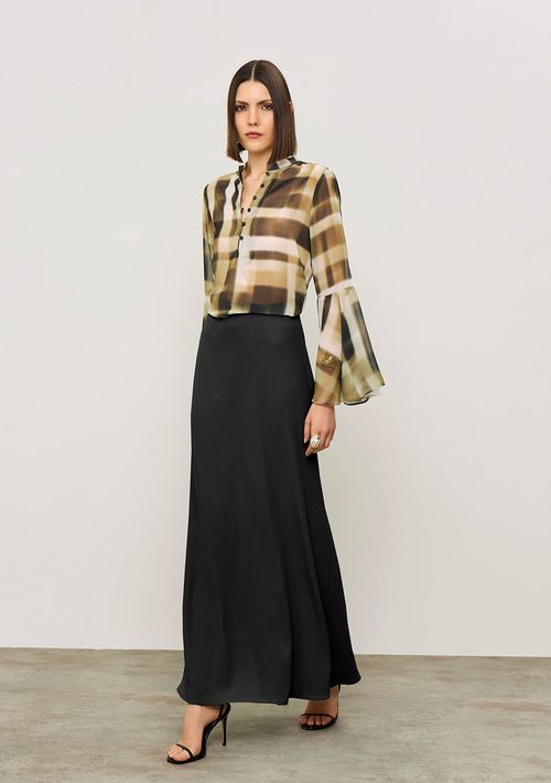 Blusa Iódice Solta Gola Alta Manga Longa Padrão Bege