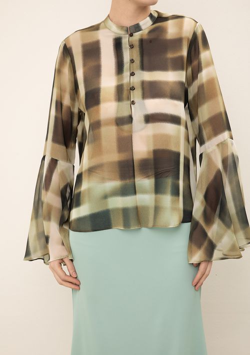 Blusa Iódice Solta Gola Alta Manga Longa Padrão Bege