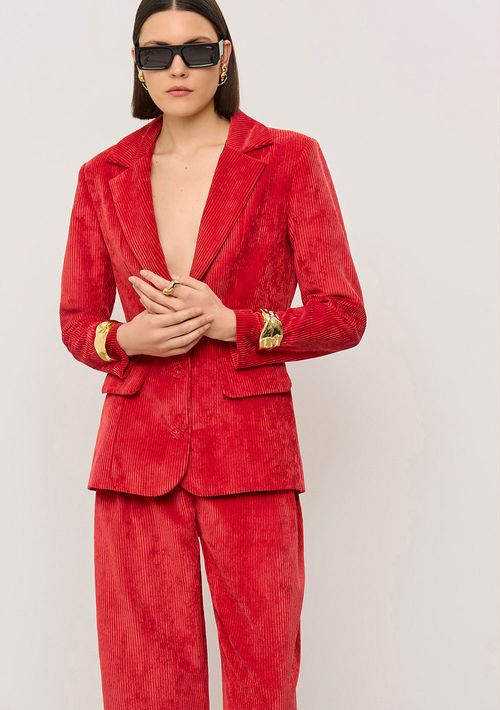 Blazer Iódice Ajustado Manga Longa Padrão Vermelho