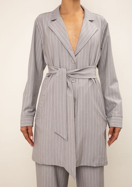 Casaco Iódice Solto Manga Longa Alongado Cinza