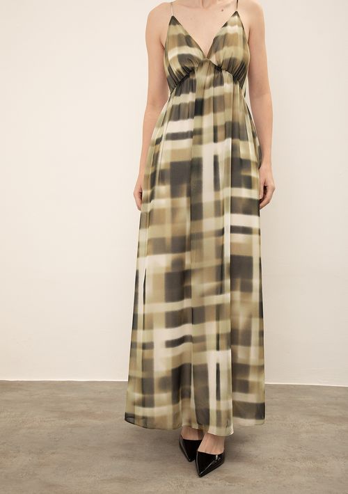 Vestido Iódice Solto Decote V Com Alça Longo Bege