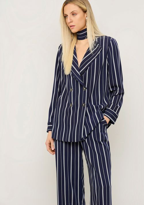 Blazer Iódice Solto Manga Longa Padrão Azul