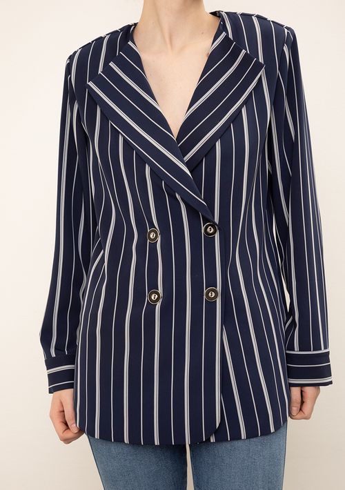 Blazer Iódice Solto Manga Longa Padrão Azul