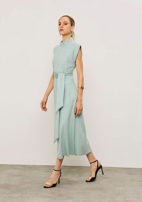 Vestido Iódice Solto Gola Alta Manga Curta Curto Azul