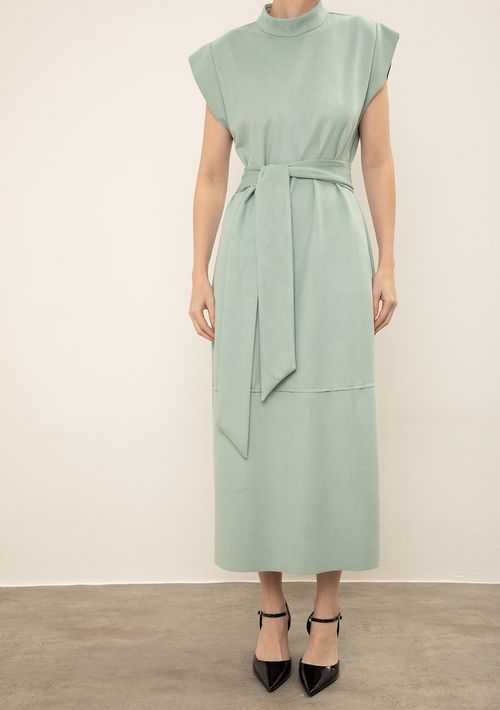 Vestido Iódice Solto Gola Alta Manga Curta Curto Azul