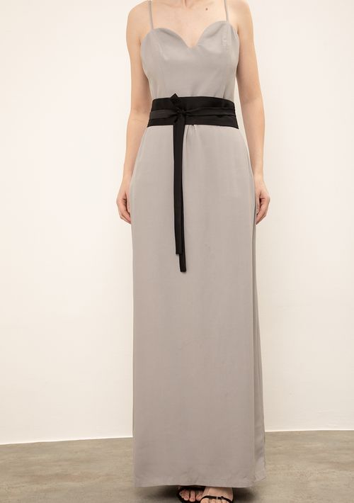 Vestido Iódice Ajustado Decote V Com Alça Longo Cinza