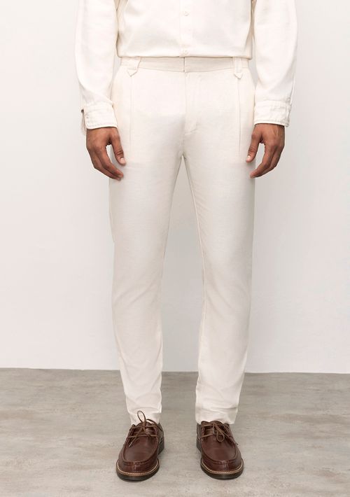 Calça Alfaiataria Cós Intermediário Com Pregas Off White
