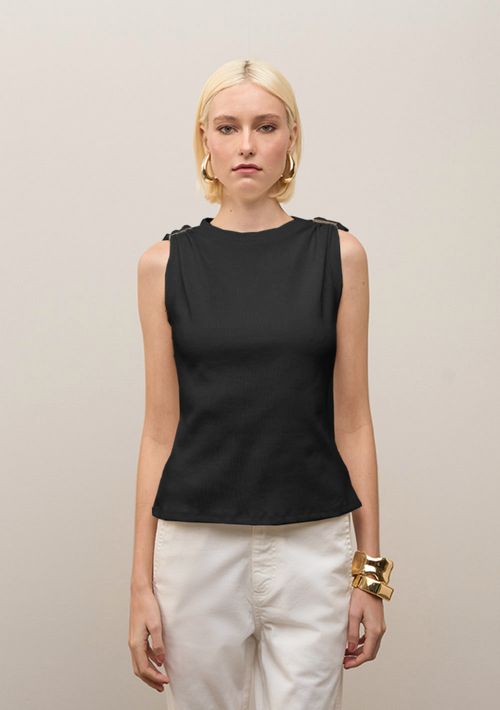 Regata Iódice Ajustada Decote Careca Padrão Preto