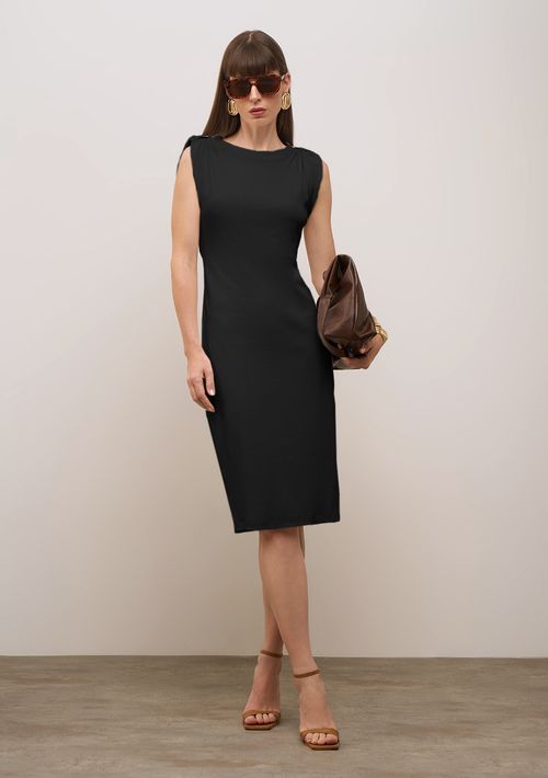 Vestido Iódice Ajustado Decote Careca Sem Manga Midi Preto