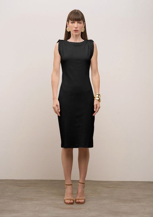 Vestido Iódice Ajustado Decote Careca Sem Manga Midi Preto