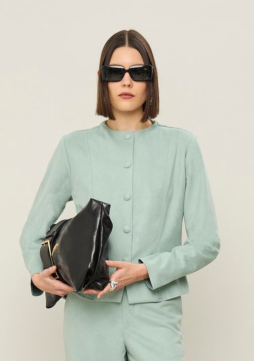 Jaqueta Iódice Ajustada Manga Longa Padrão Azul